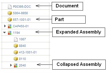 Web Client expanded and collapsed sections of the BOM Tree
