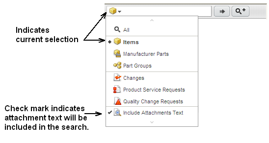 Screenshot showing Quick Search drop-down list