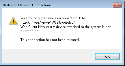 The message that shows on connecting to Agile Drive on WIN7.