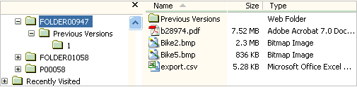 The Previous Versions folder appearsin Folder00947