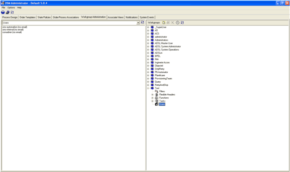 Screen capture of OSM Administrator Workgroup Admin window