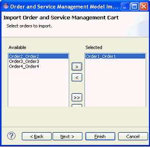 Screen capture of the window for selecting orders to import