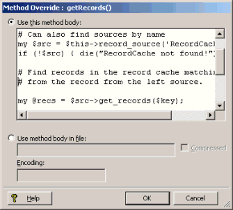 Example of writing code in a Perl manipulator.