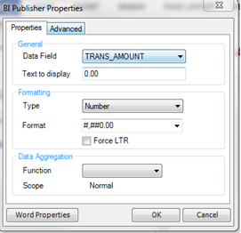 BI Publisher Properties Dialog Box