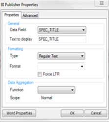 BI Publisher Properties Dialog Box