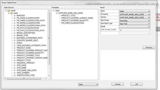 Insert Table/Form Dialog Box