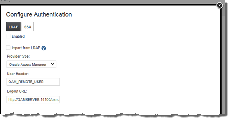 「認証の構成」ダイアログの「Oracle Access Manager SSO」タブ