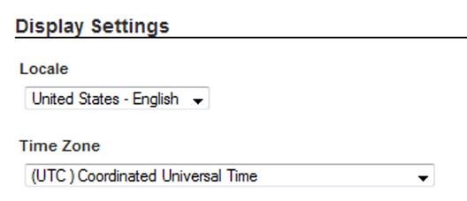 Display Settings page showing the locale drop-down list