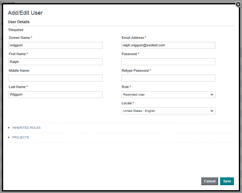 Details page for an existing user