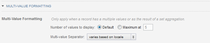 Multi-Value Formatting section for configuring a displayed value on a component