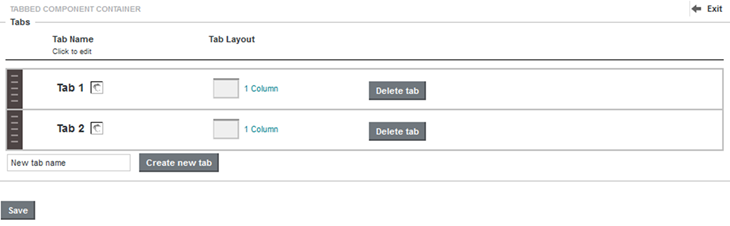 Edit view of the Tabbed Component Container