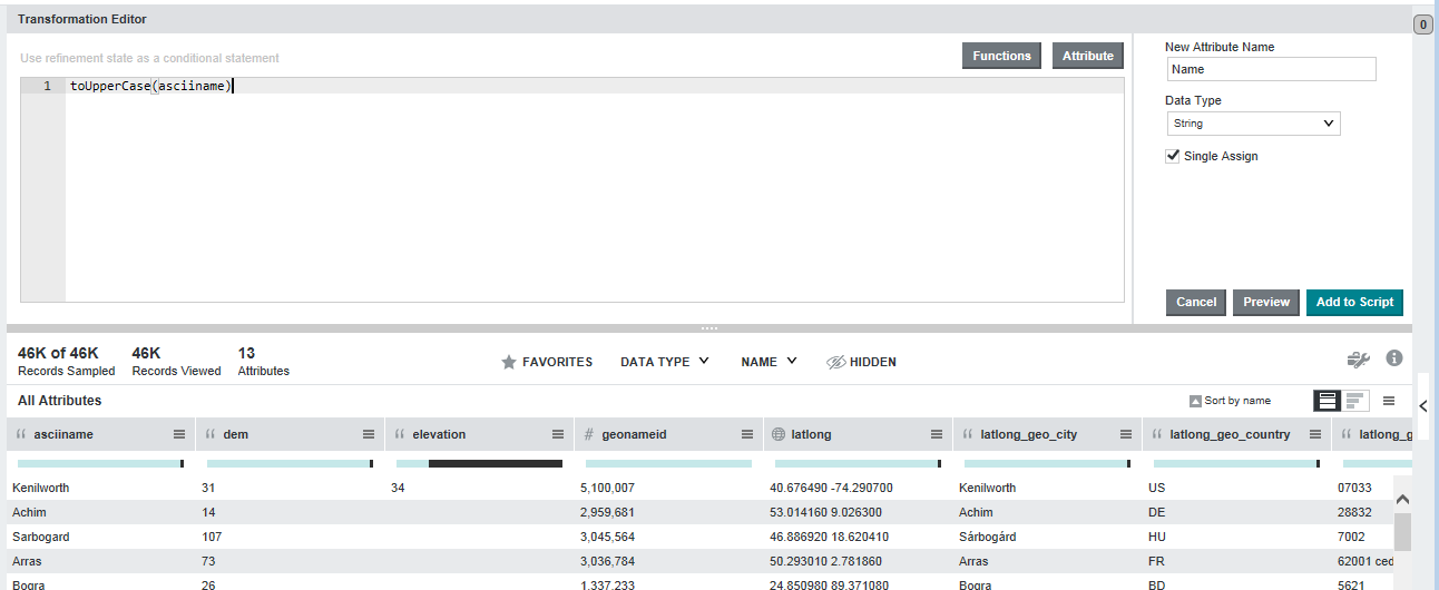 Shows the Transformation Editor with a very simple function example