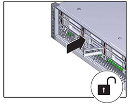 image:图中显示了如何解锁 ZS3-2 控制器磁盘驱动器