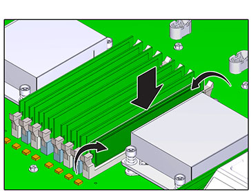 image:图中显示了如何将 ZS3-2 控制器 DIMM 安装到其插槽中