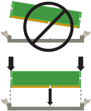 illustration présentant comment aligner un module DIMM dans son emplacement dans un contrôleur ZS3-2 image:illustration présentant comment aligner un module DIMM dans son emplacement dans un contrôleur ZS3-2