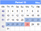 This image shows the current date and the seven most recent full (closed) business days.