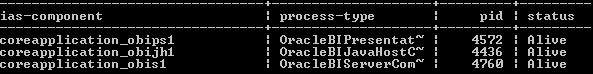 This image is a screenshot of the output of opmnctl status after installing a non-primary OBIEE server, with the three service components set to the Alive state.