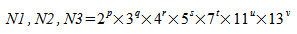 image:N1, N2, N3 = 2^p × 3^q × 4^r × 5^s × 7^t × 11^u × 13^v