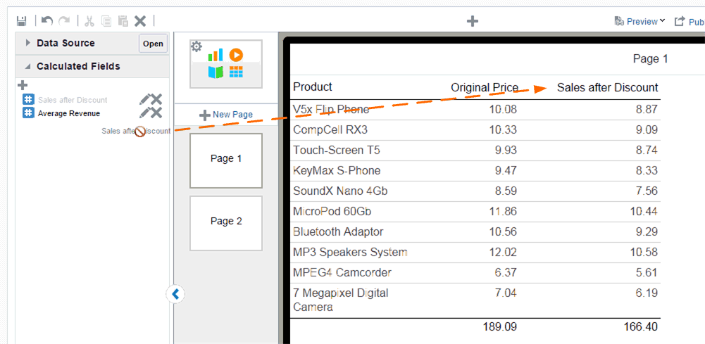 Dragging a calculated field to a table