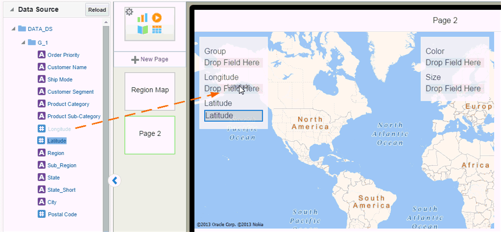 Drag and drop coordinate fields