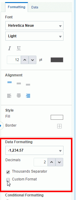 Data formatting properties