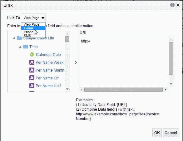 Link dialog choosing Link to Type