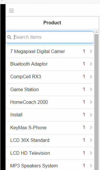 Navigation list with search filter enabled