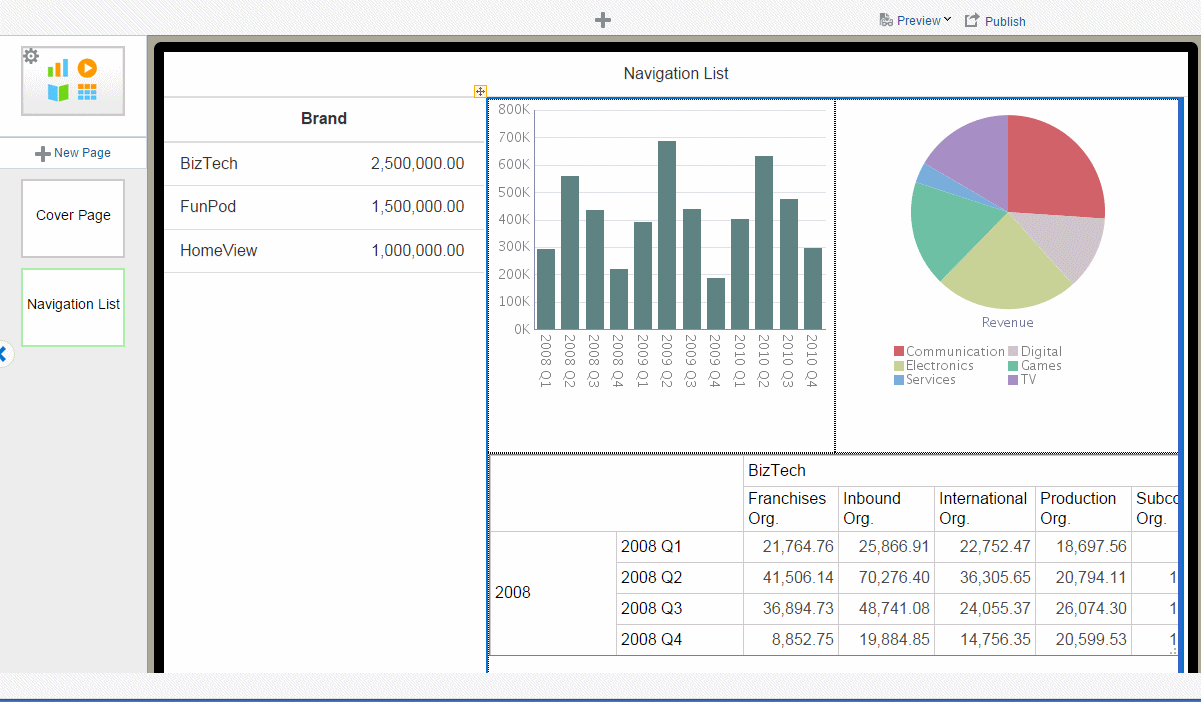 Navigation page with detail components