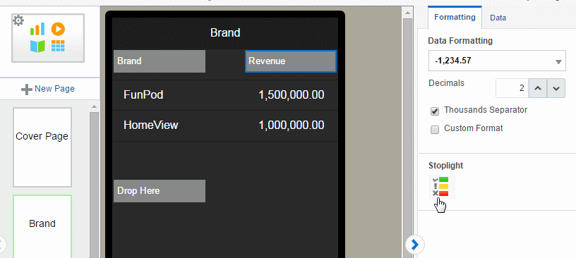 Selecting Stoplight formatting from Navigation page