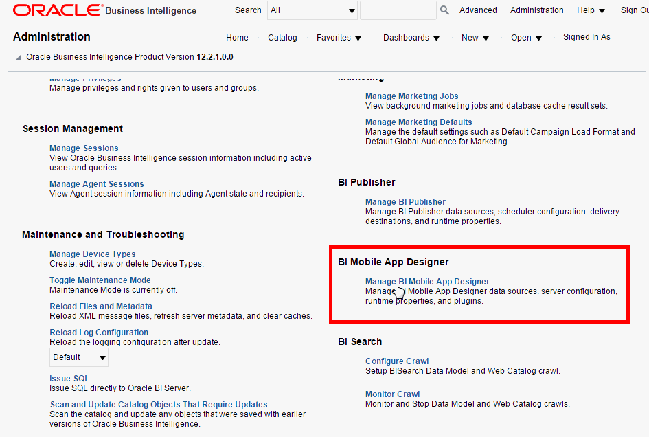 Click Manage BI Mobile App Designer