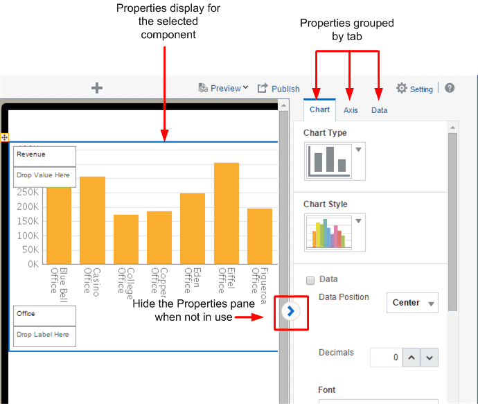 Example of the properties pane