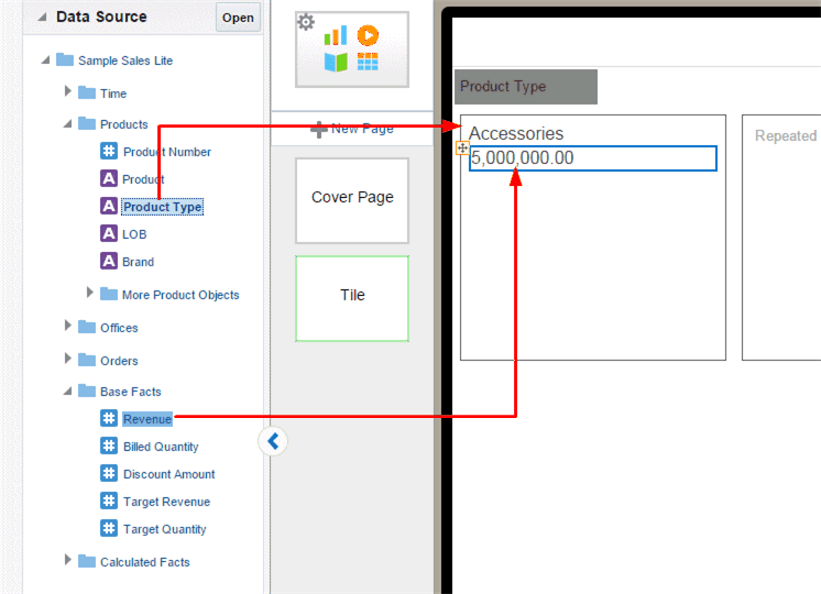 Adding a label and measure field to a tile