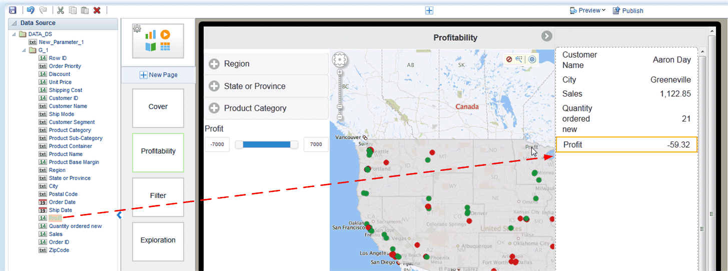 Dragging data to the sidebar panel