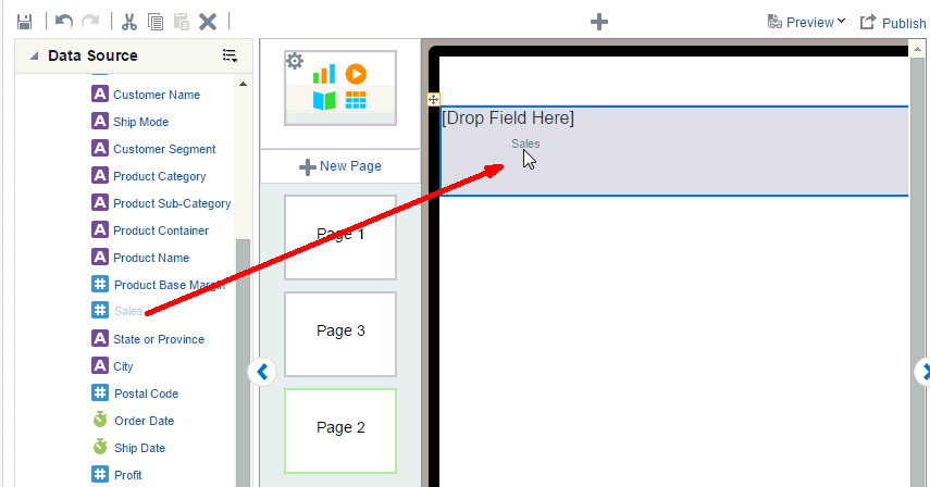 Dragging a data field to the slider