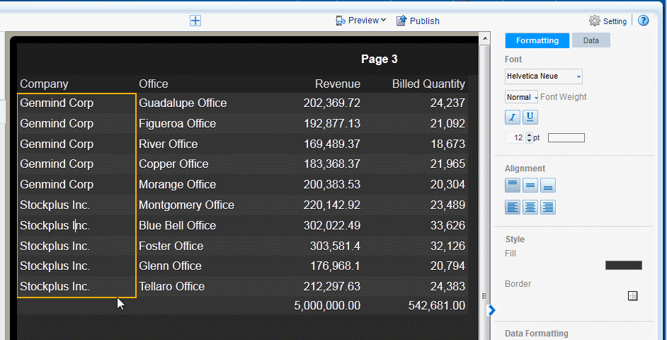 Selecting the table column header