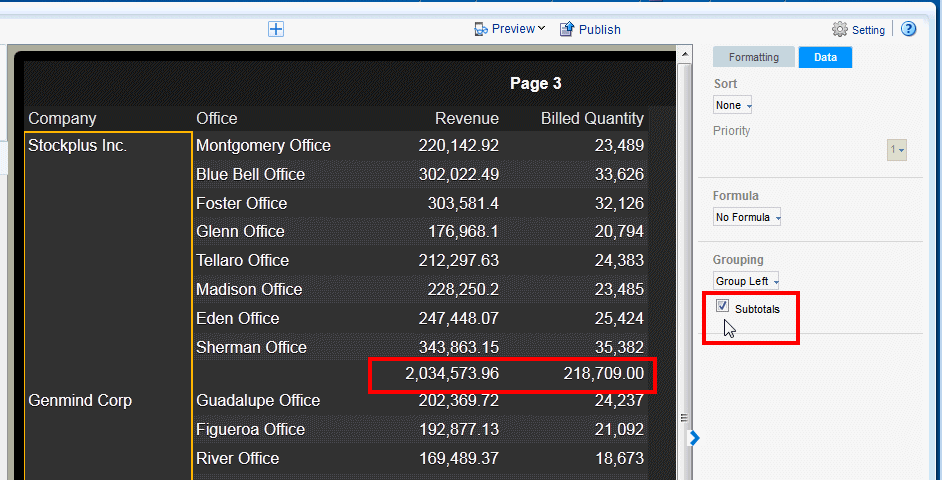 Adding subtotals