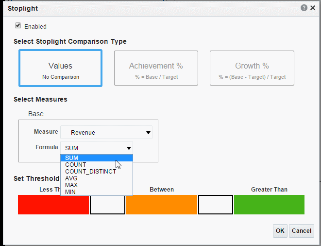 Choosing Measure and Formula fields