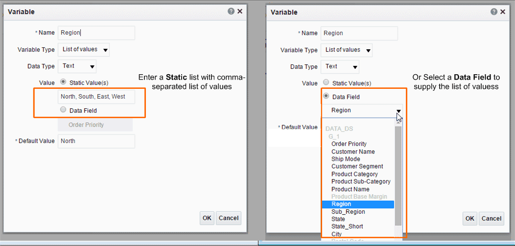 List of Values as Static or Data Field