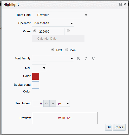 Highlight dialog