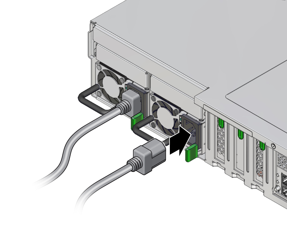 image:Figure showing the power cords connecting to the power                             supplies.