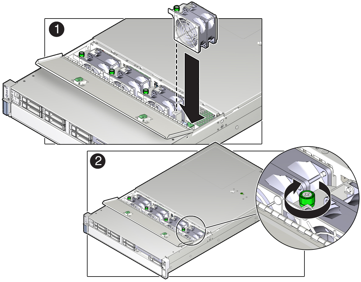 image:Figure showing how to install a fan module.