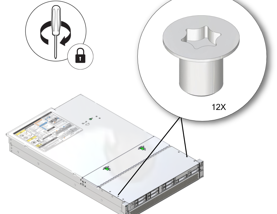 image:Figure showing how to fasten 12 Torx screws to the fan                             cover.