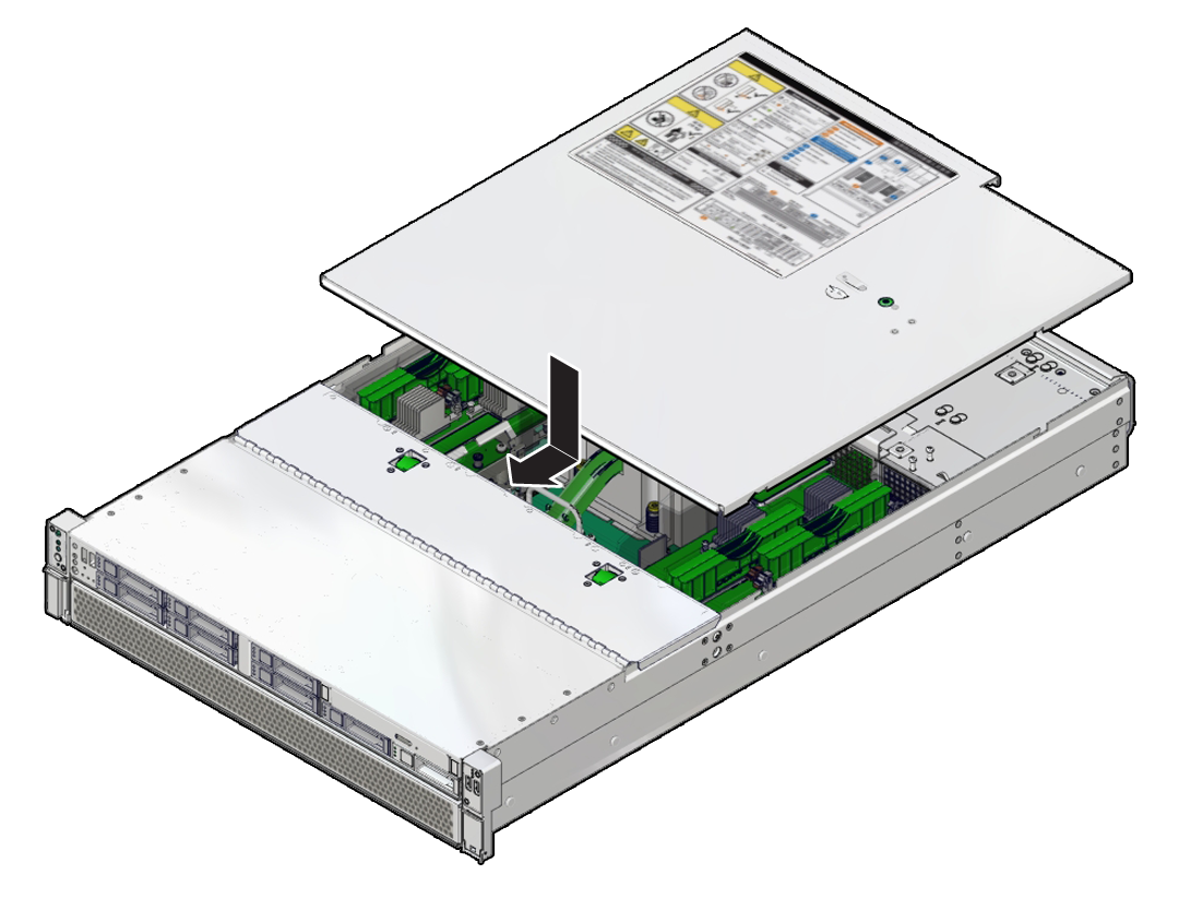 image:Figure showing how to attach the top cover to the server.