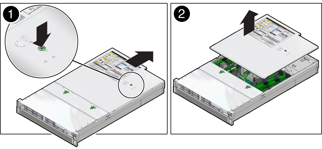 image:Figure showing how to remove the top cover from the                                 server.