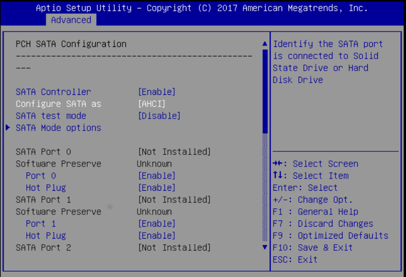 image:Figure showing the PCH SATA Configuration BIOS Utility                                     screen.