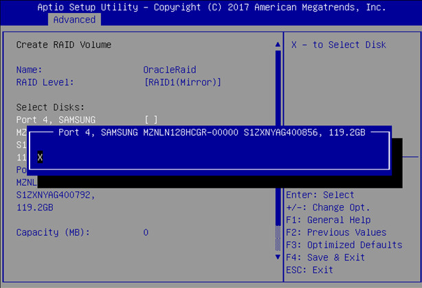 image:Image showing the selected disk being configured for                                     RAID.