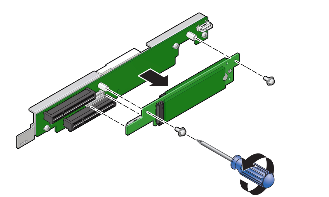 image:Figure showing how to remove an M.2 mezzanine from a PCIe                             riser.