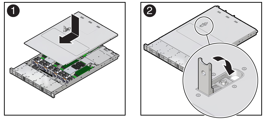 image:Figure showing how to install the server top cover.