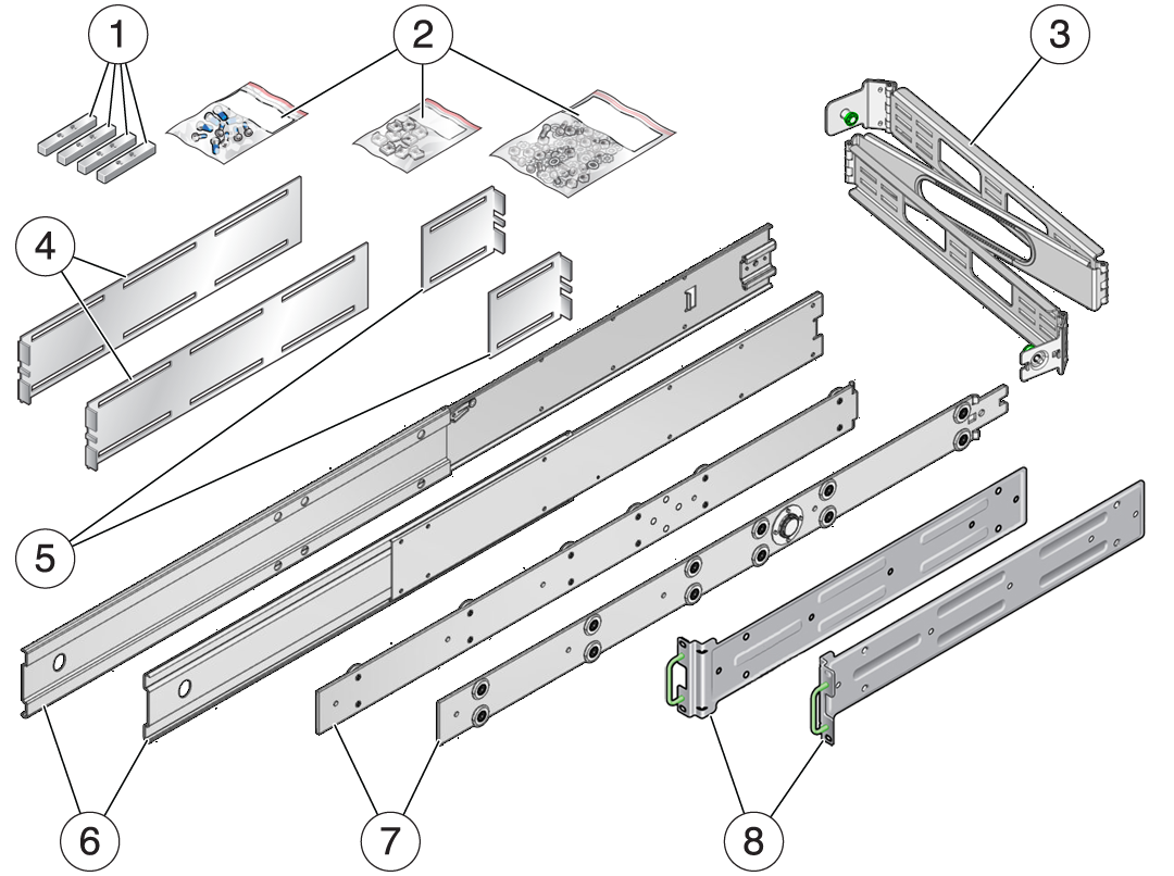 image:Package contents for 19-inch sliding rail kit with the CMA