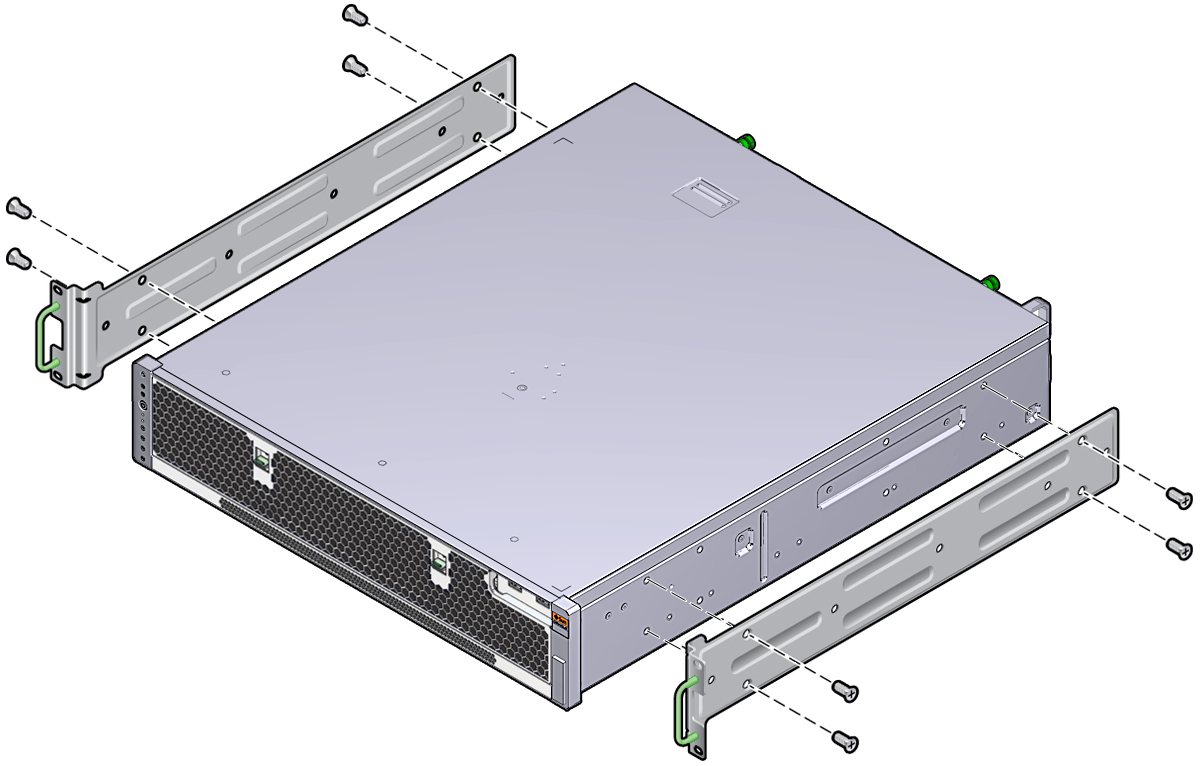 image:Figure showing how to install the two hardmount brackets to the server.